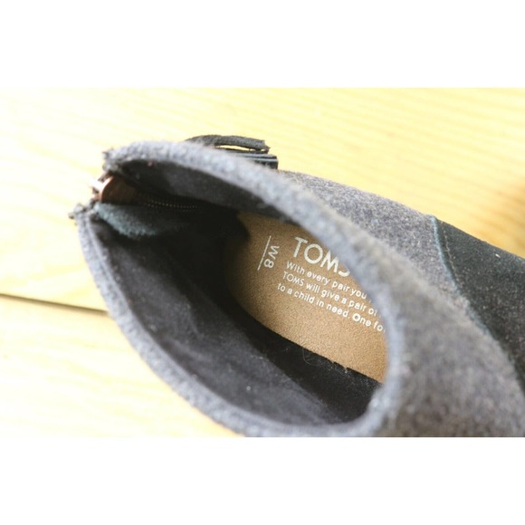 Toms Leila Womens 8 Suede Ankle Boots Zip Back Black Gray Tassel Block Heel Shoe - Picture 4 of 6
